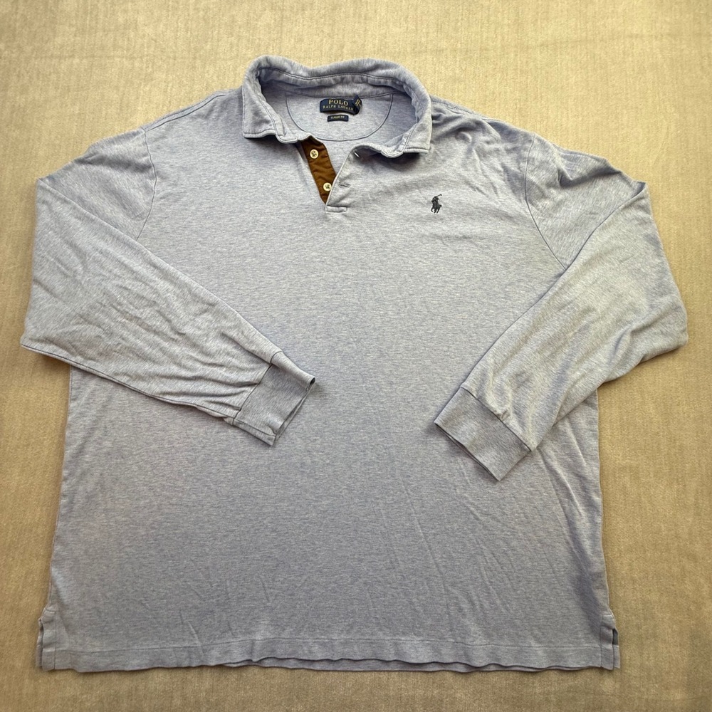 Polo Ralph Lauren Mens XL Classic Fit Long Sleeve Polo Shirt Blue Heather Cotton